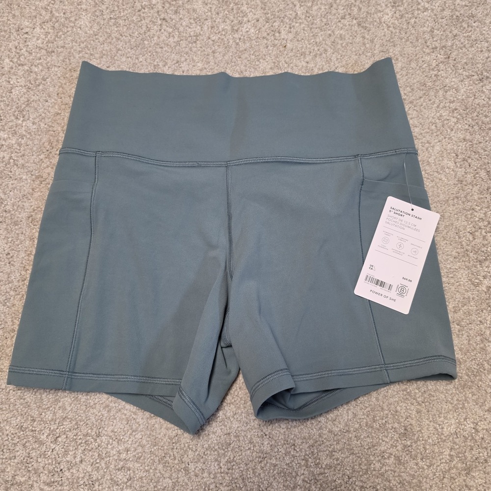 BNWT Athleta Salutation Stash High Rise 5" Short Blue Green Gym Athleisure  $69